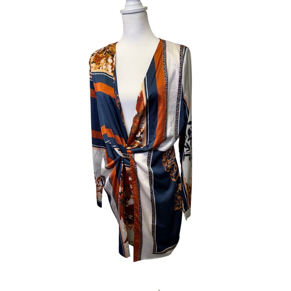 Fashion nova abstract design nwt satin wrap dress womens large
